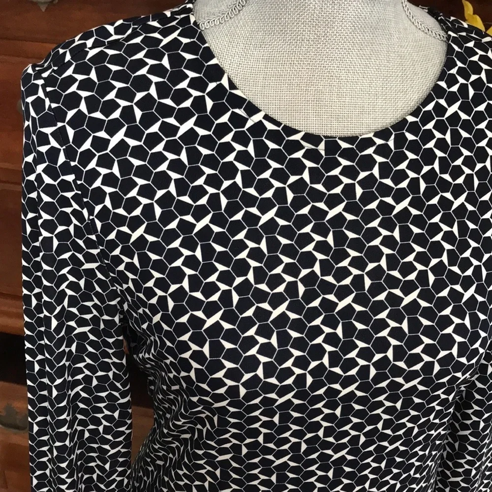 Tory Burch Geometric Long Sleeve Navy Sheath Dress Size Medium